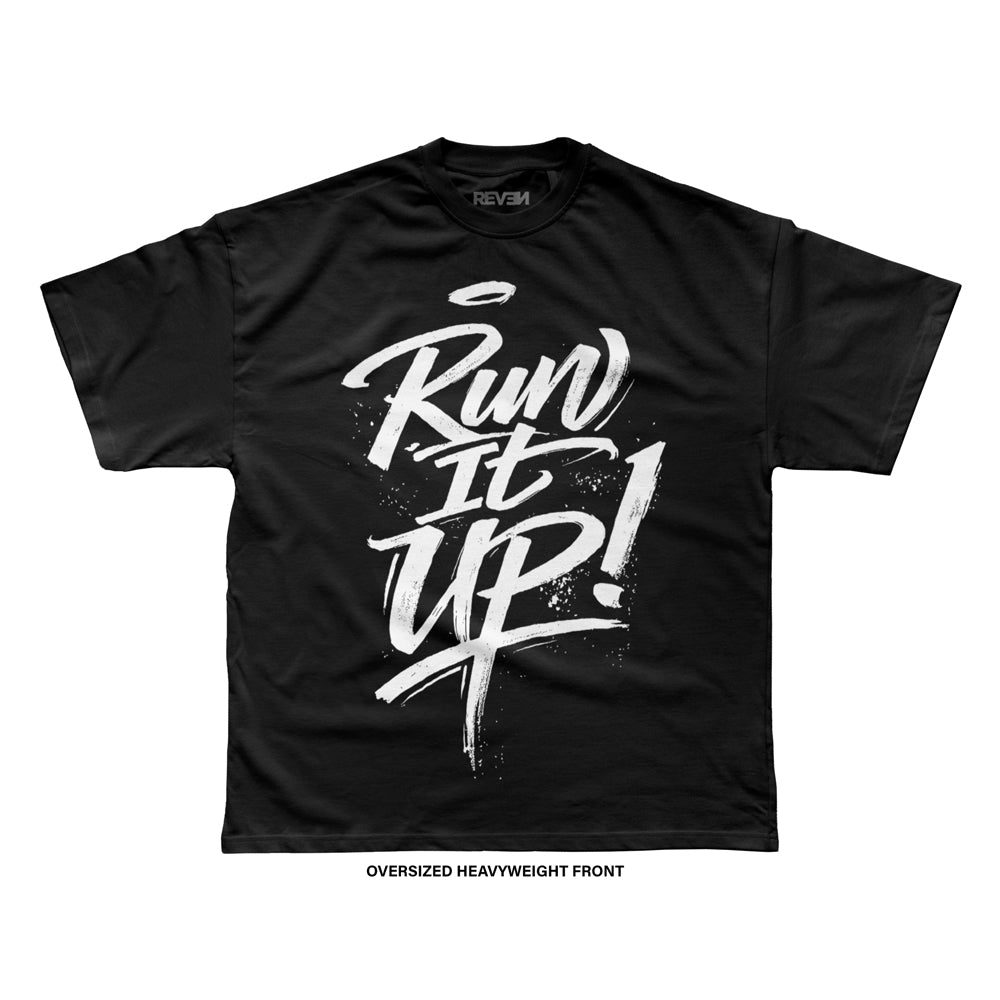 Reven Brand™ 'Run It Up Brush Script' BF T-Shirt (Black)