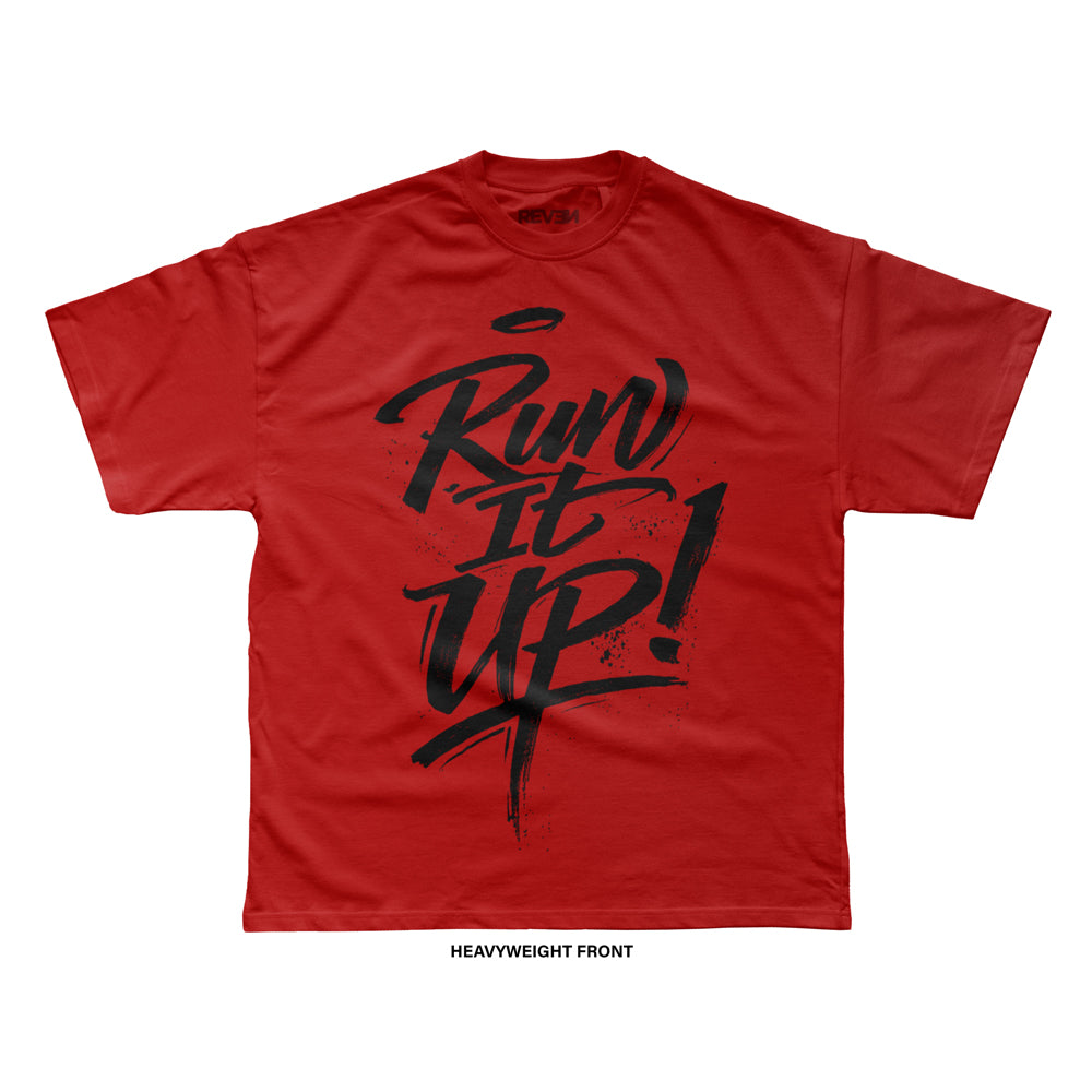 Reven Brand™ 'Run It Up Brush Script' BF T-Shirt (Red)
