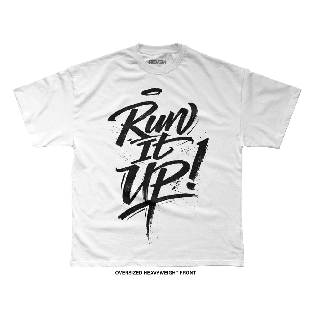 Reven Brand™ 'Run It Up Brush Script' BF T-Shirt (White)