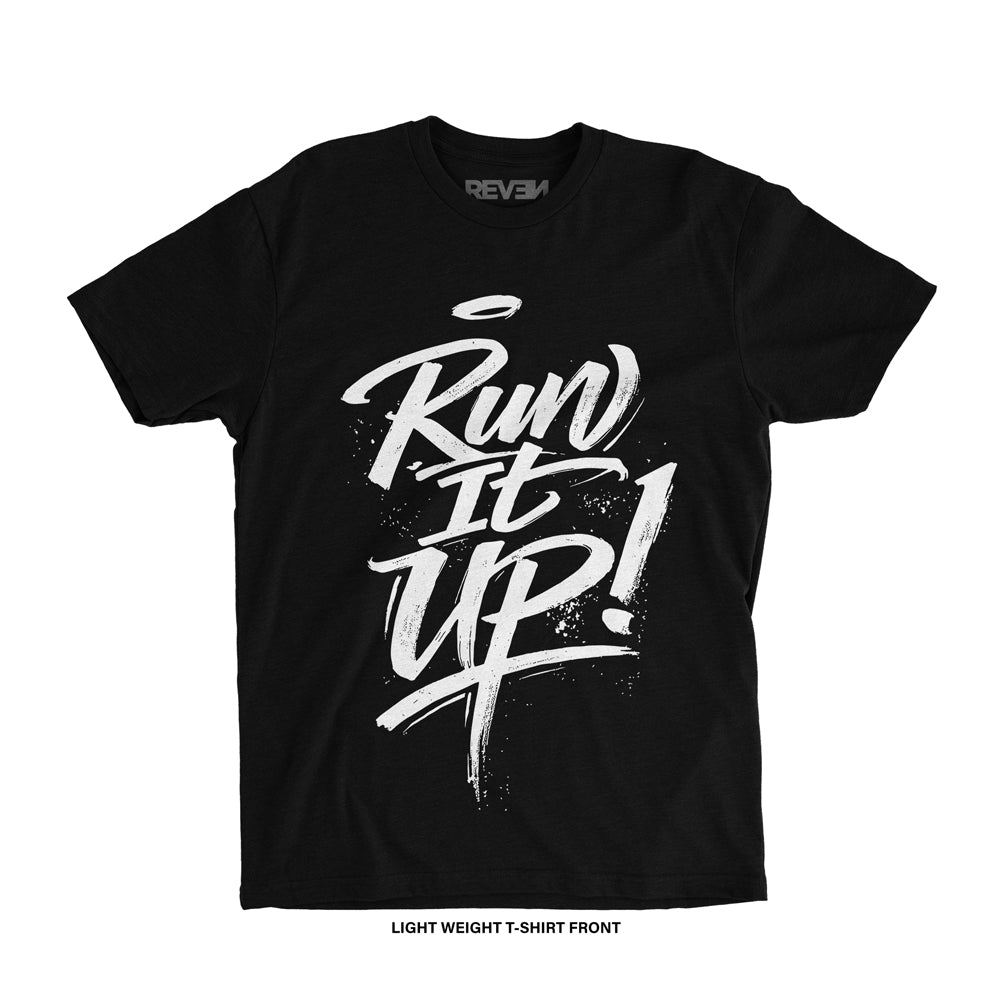 Reven Brand™ 'Run It Up Brush Script' BF T-Shirt (Black)