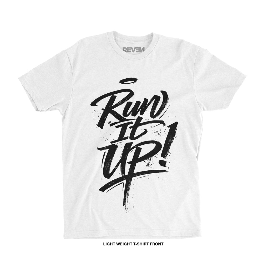 Reven Brand™ 'Run It Up Brush Script' BF T-Shirt (White)